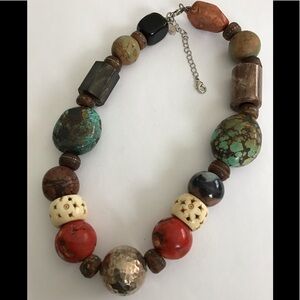 Heavy Tribal Ethnic Huge Beads Necklace Turq Coral